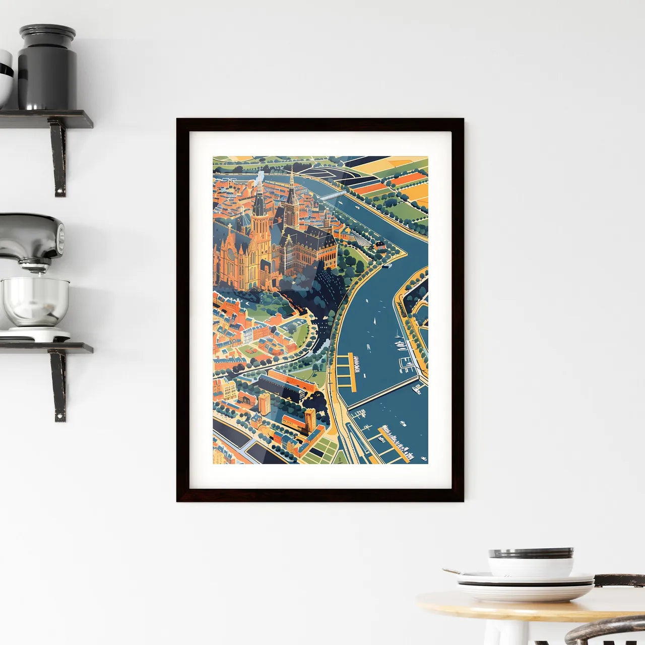 Havre City Map Painting Art Urban Colorful B Framed Print