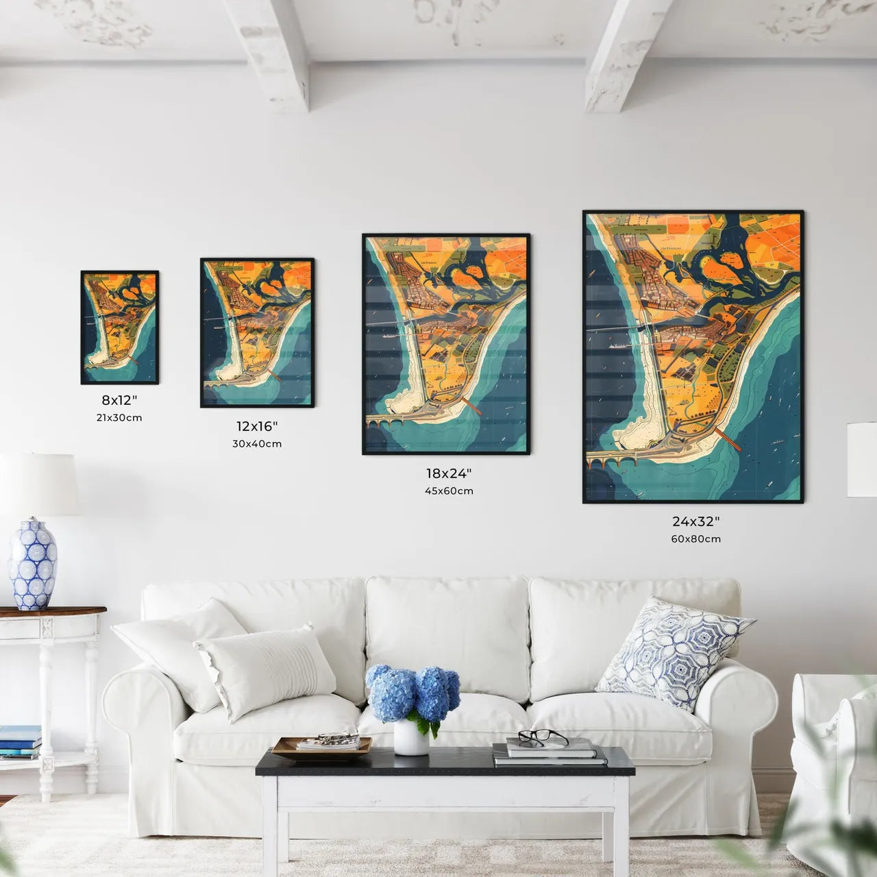 Colorful abstract city map artwork depicting - Kitchen Hangings