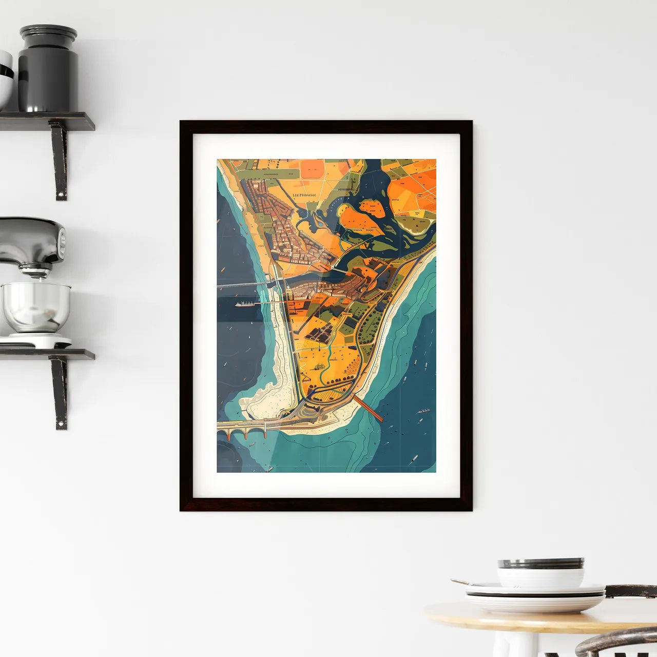 Colorful abstract city map artwork depicting Framed Print