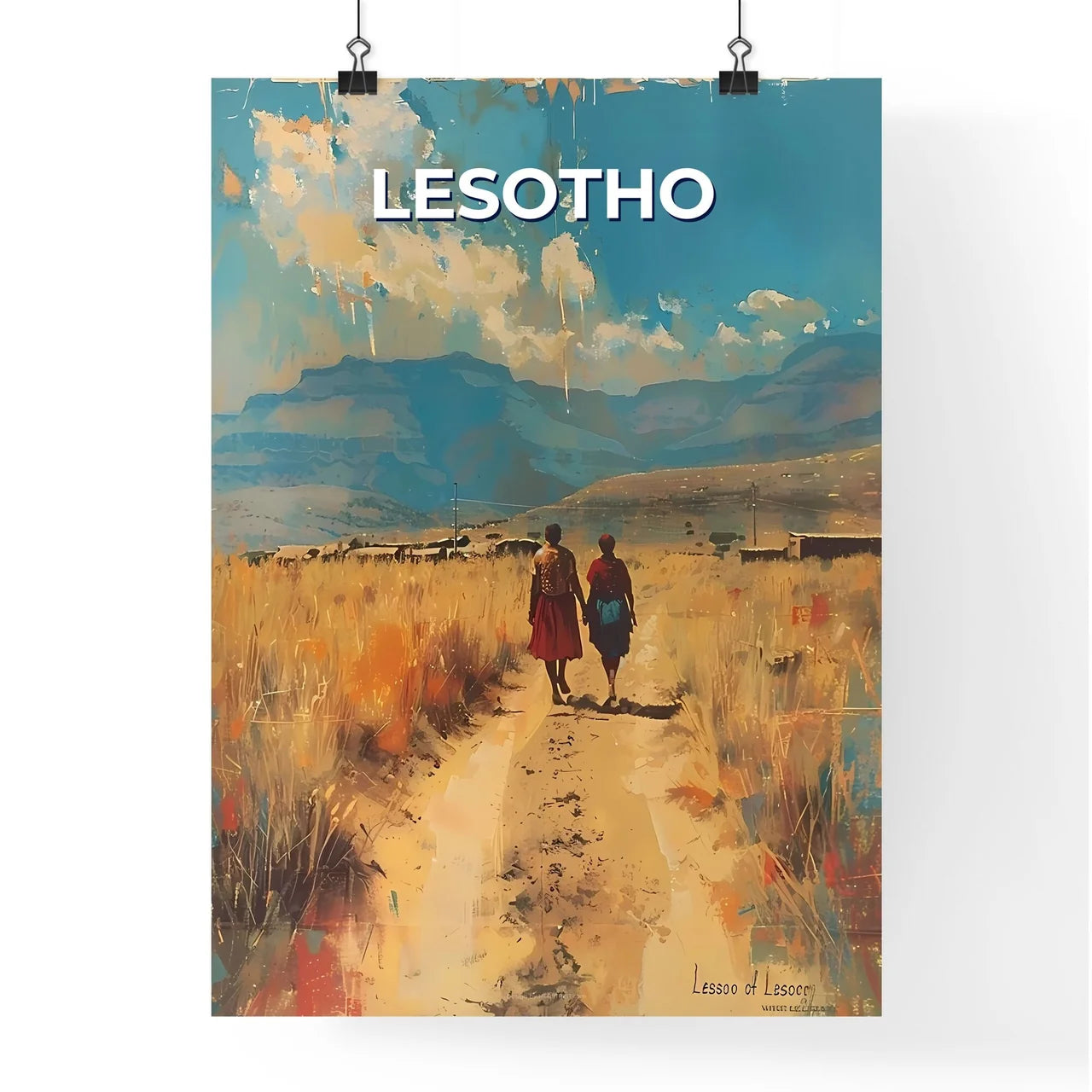 Lesotho Africa Vibrant Painting Walking Path Poster