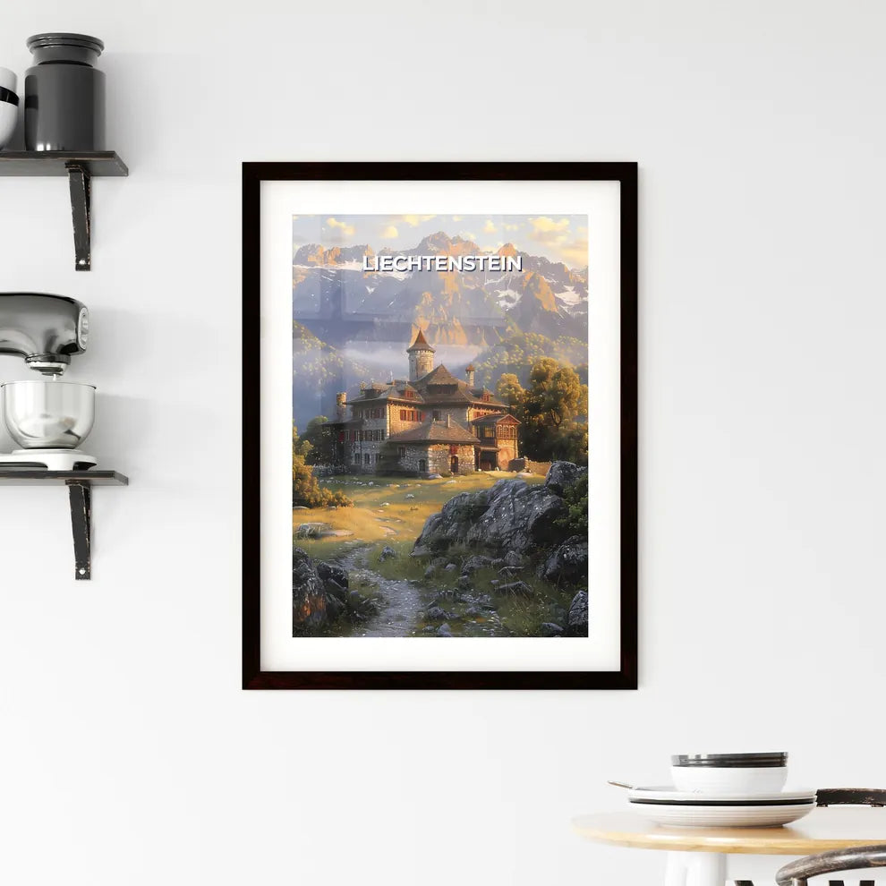 Abstract Artwork: House in the Liechtenstein Mountains, Vibrant Painting, Modern Art Custom Print