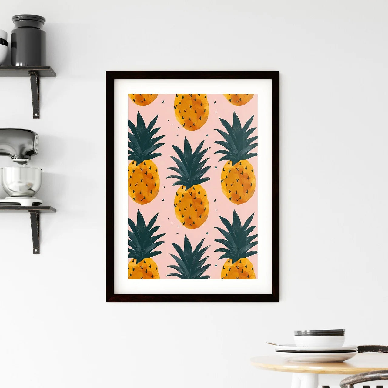 Summery pattern of pineapples on a soft pink Framed Print