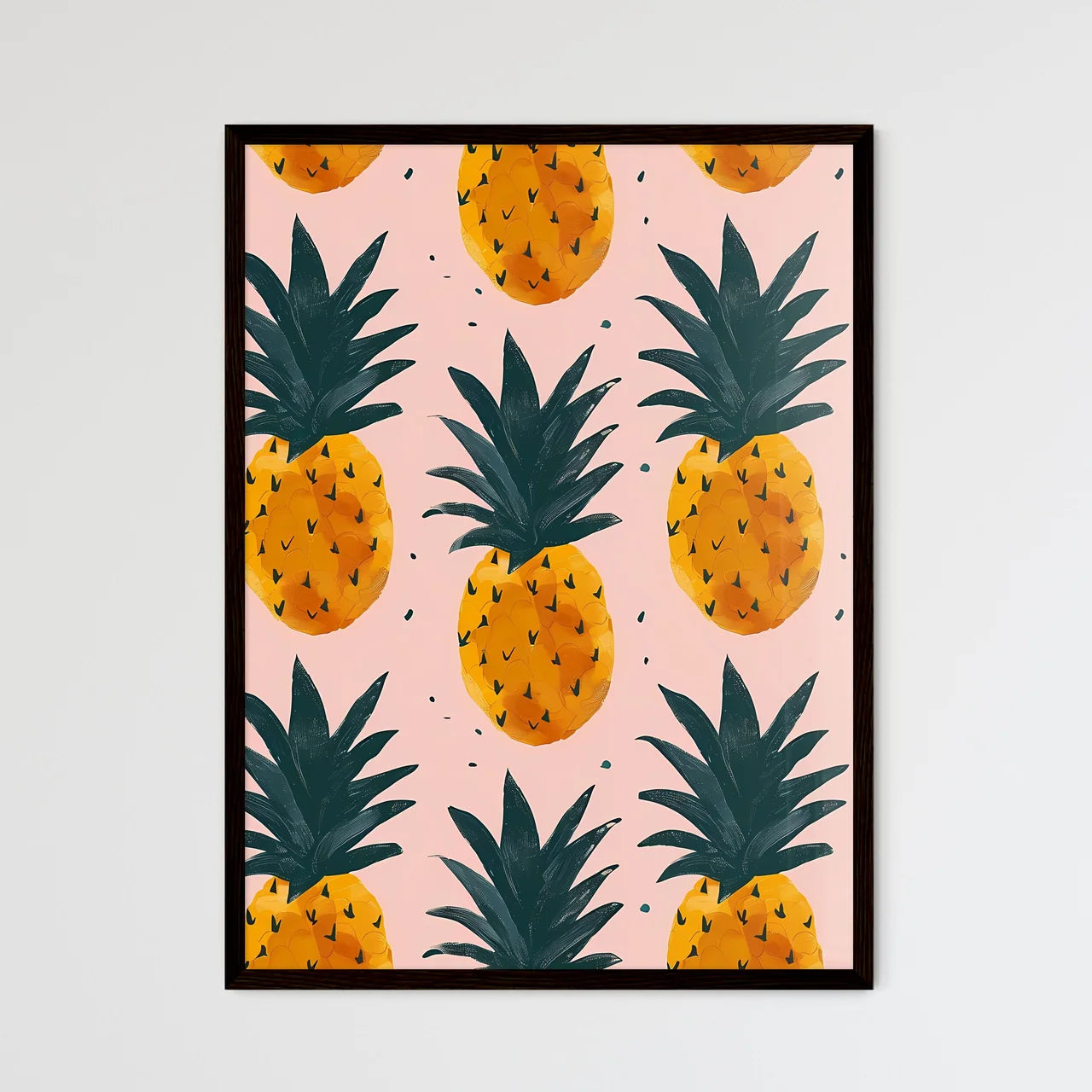 Summery pattern of pineapples on a soft pink - Framed Art Print