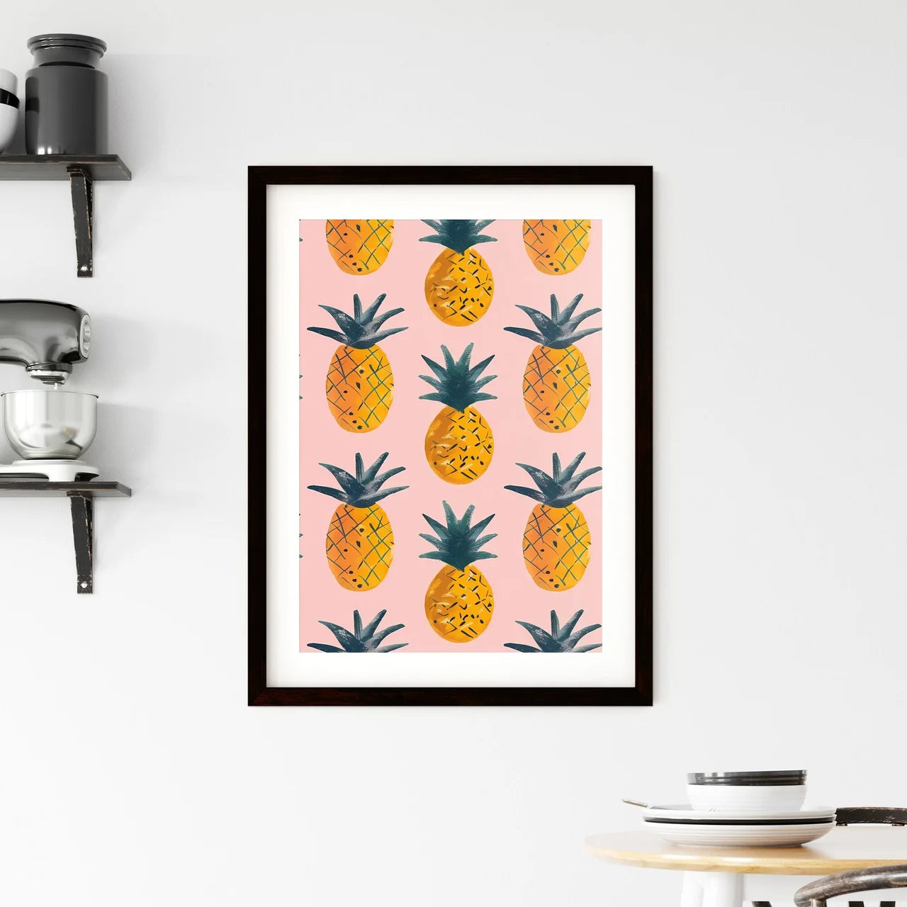 Playful Pink and Aqua Pineapple Pattern Framed Print