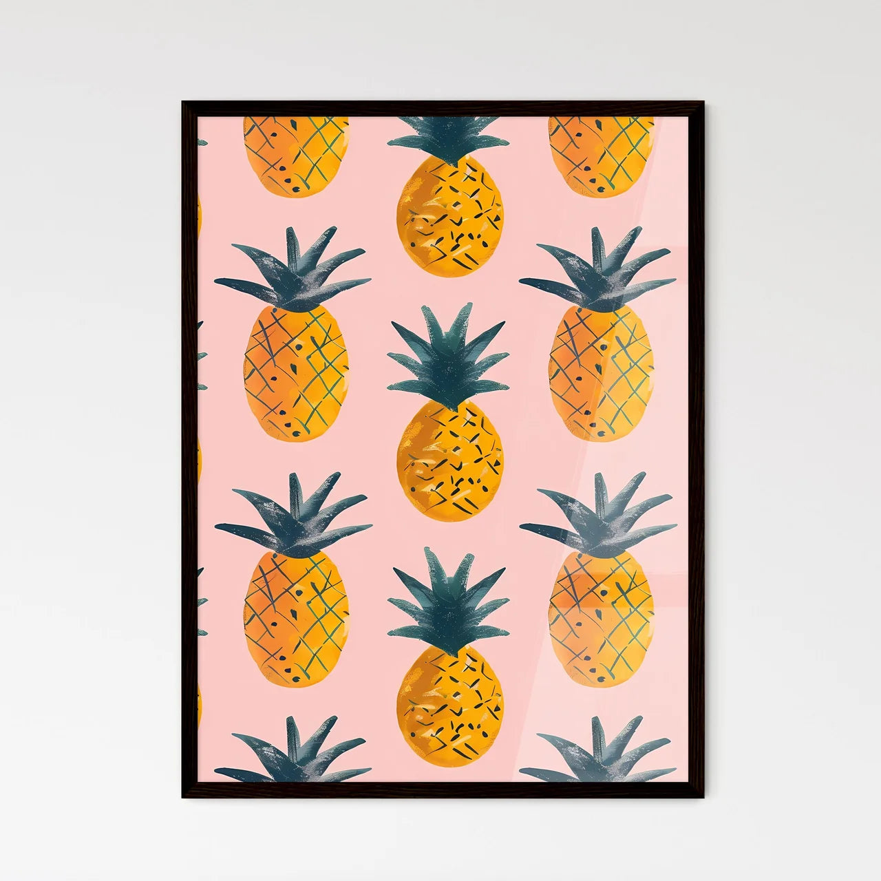 Playful Pink and Aqua Pineapple Pattern - Framed Art Print