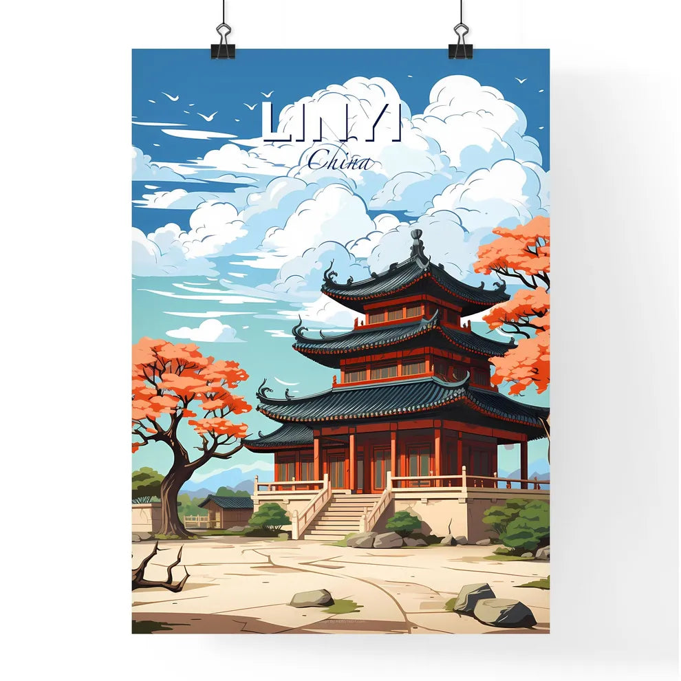 China Linyi City Skyline Artistic Hand Painted Building Blue Sky Watercolor Default Title