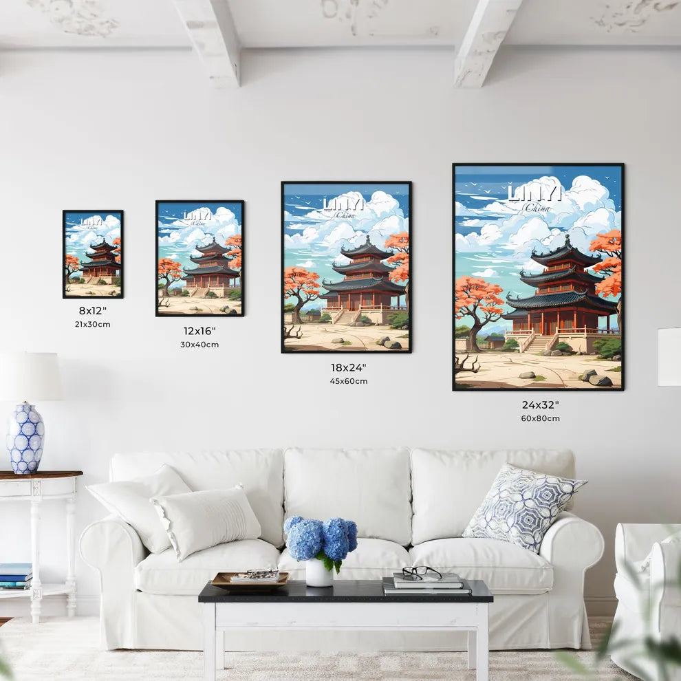 China Linyi City Skyline Artistic Hand Painted Building Blue Sky Watercolor Default Title