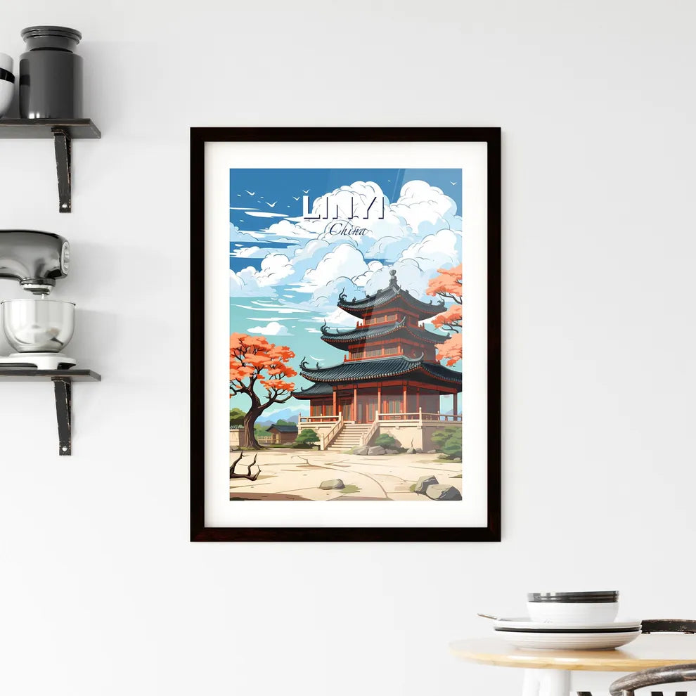 China Linyi City Skyline Artistic Hand Painted Building Blue Sky Watercolor Default Title
