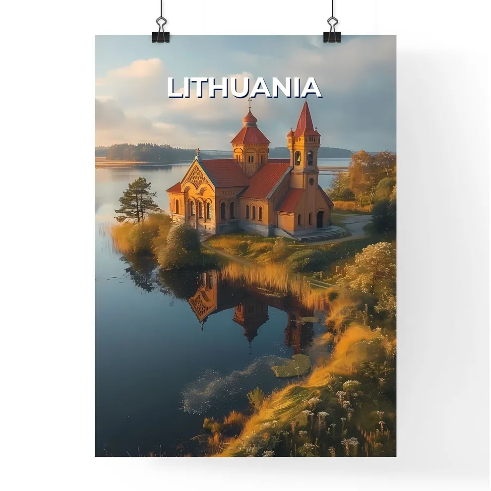 Lithuania Europe Painting Art Building Lake Vibrant Colors Abstract Poster