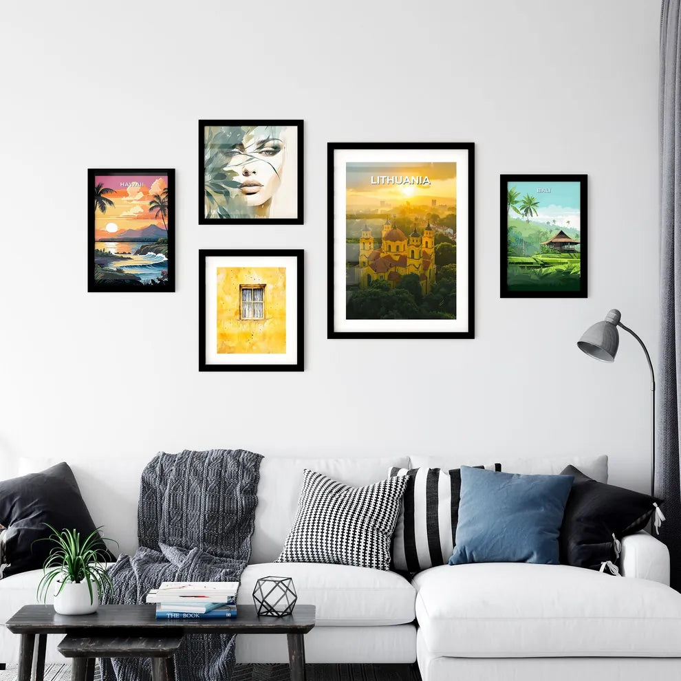 Colorful Abstract Painting with Towers, City and European Skyline Interior Design