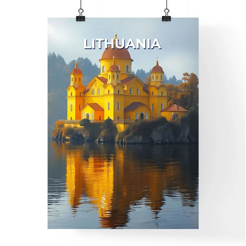 Lithuania Europe Abstract Painting Small Island Lake Water Poster