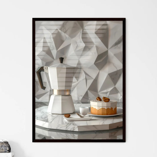 Moka Pot and Coffee Cake Origami Cubism 3D M - Framed Art Print