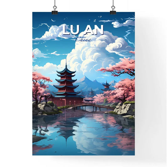 Lu an China Skyline Painting Vibrant Pagoda Bridge River Art Print Default Title