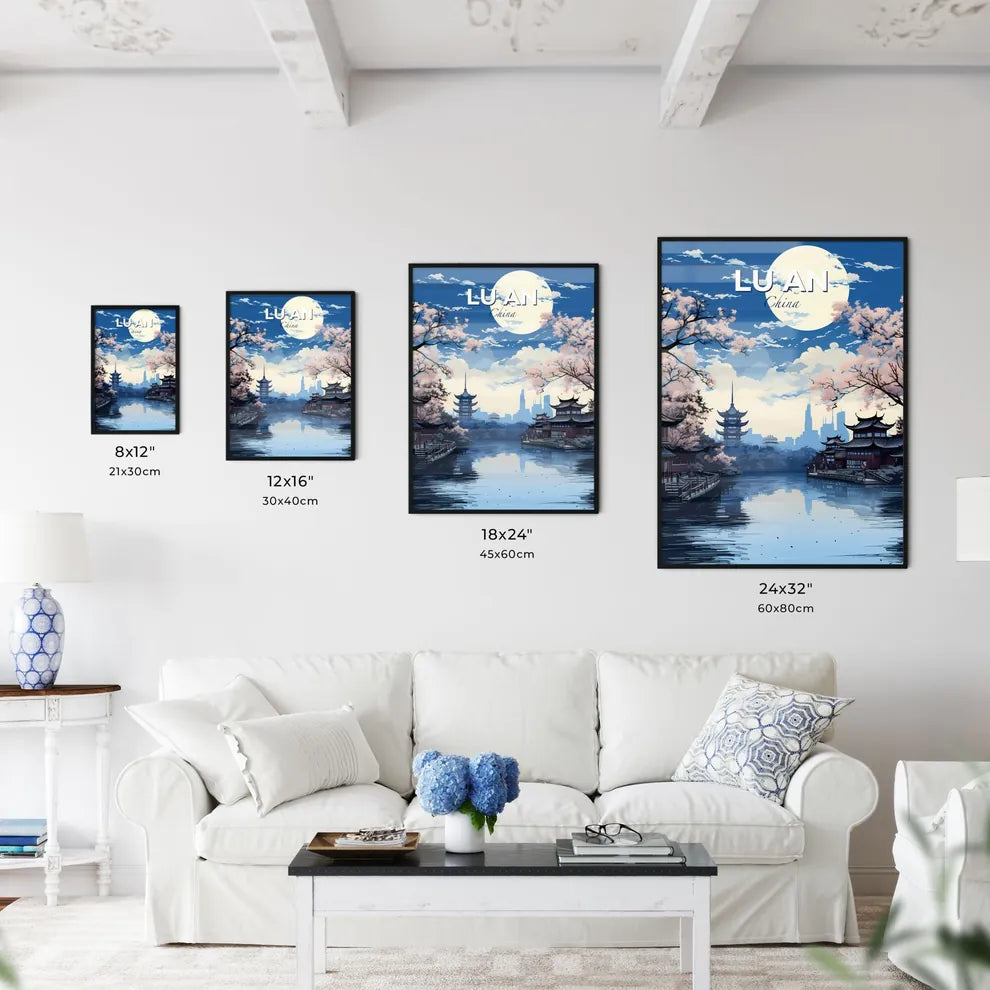 Vibrant Painting of Lu An China Skyline with Buildings, Trees and Water Body Default Title