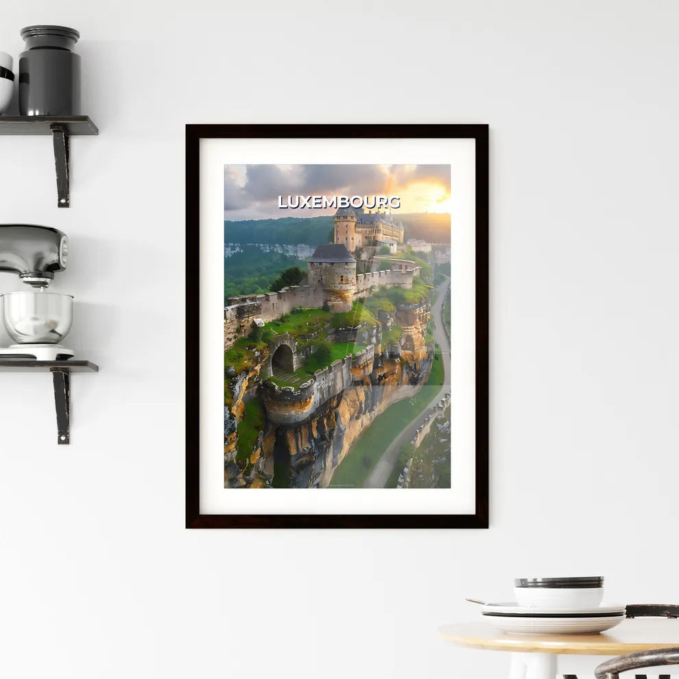 Vibrant Painting Depicting a Scenic Castle on a Cliff in Luxembourg, Europe Custom Print