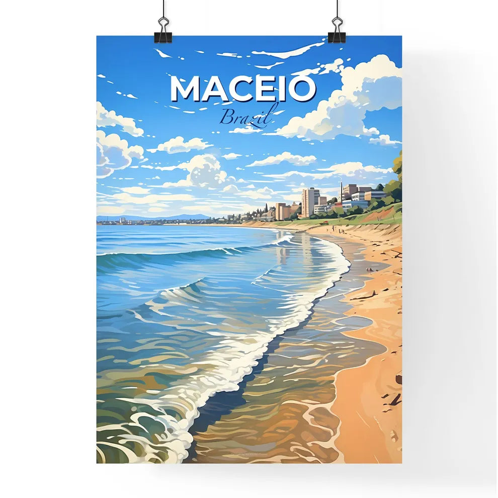 Artistic Cityscape Painting: Vibrant Seaside Scene with Waves and Buildings Default Title