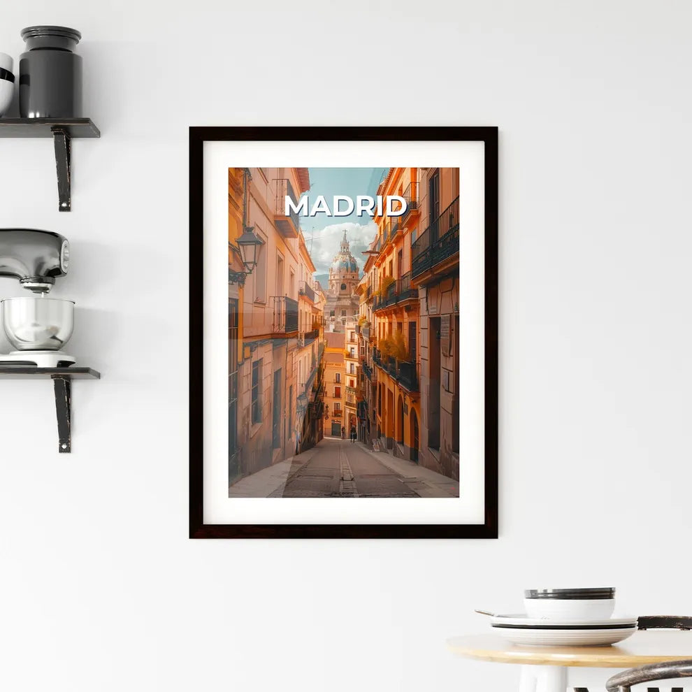 Spanish Street Art Scene, Vibrant Urban Painting in Madrid, Narrow Alleyway, Architectural Detail Custom Print