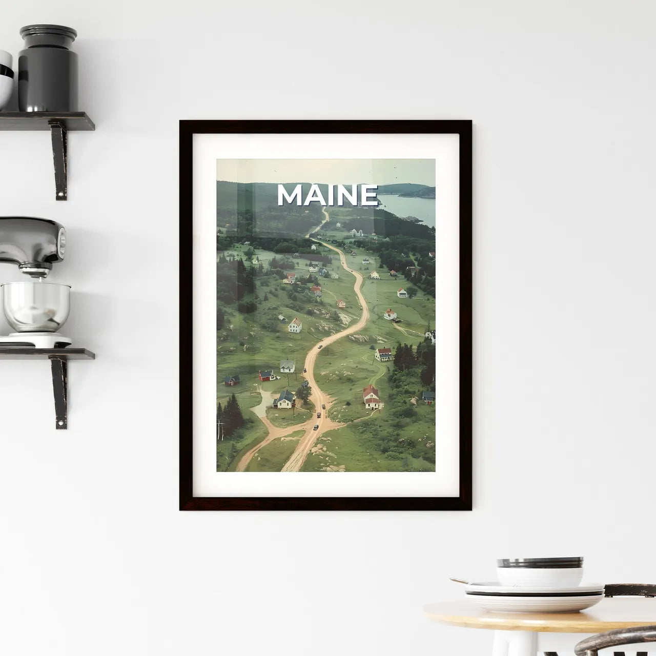 Road Trip USA, Maine Village, Vivid Painting, Artistic Landscape, Vibrant Colors Custom Print