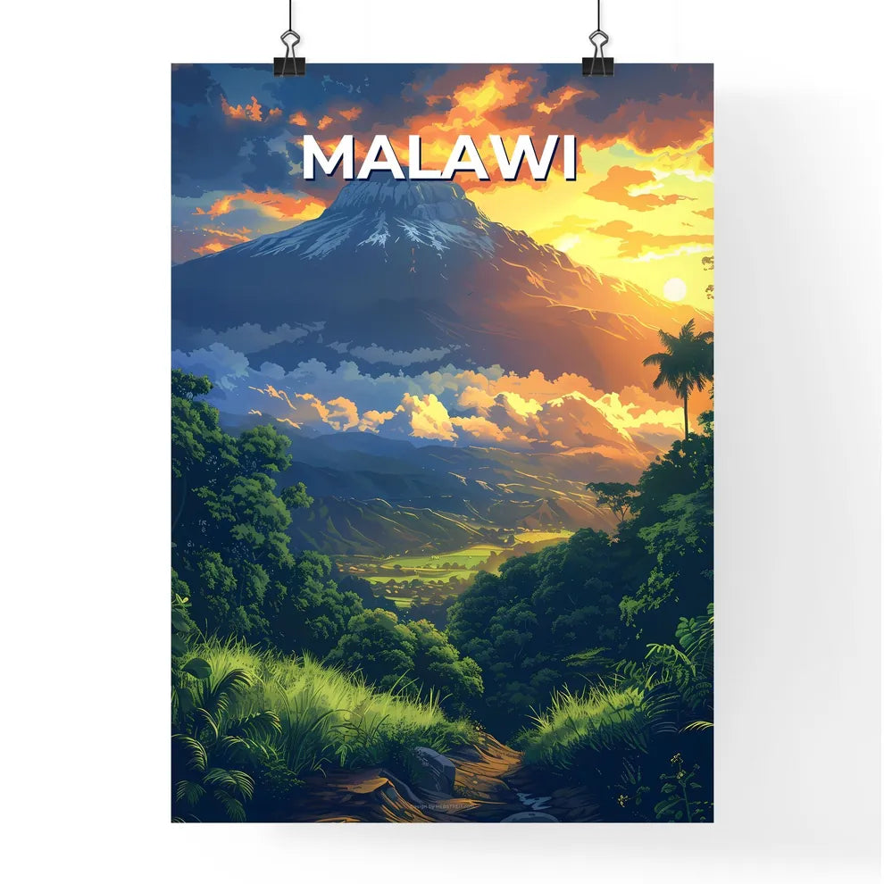 Vibrant Mountain Sunset Painting Featuring F Poster