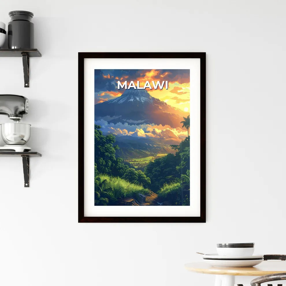 Vibrant Mountain Sunset Painting Featuring F Framed Print