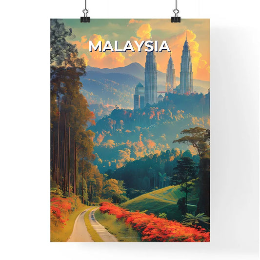 Vibrant and Artistic Painting Depicting Malaysian Roadway Leading to City Poster