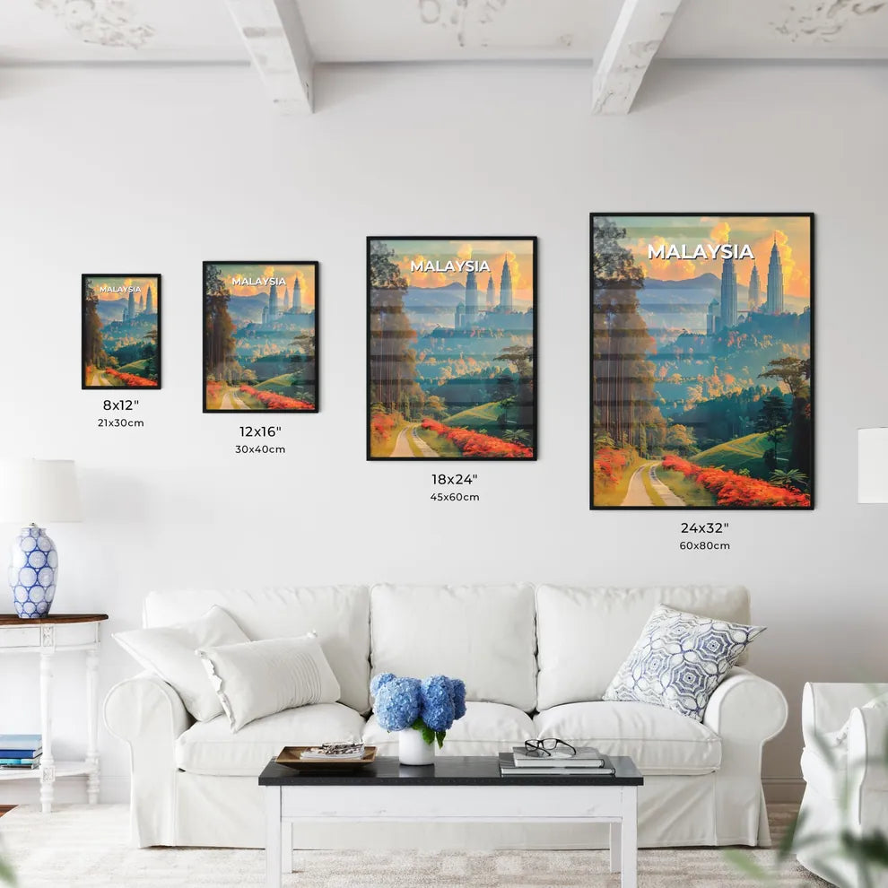 Vibrant and Artistic Painting Depicting Malaysian Roadway Leading to City Size Chart