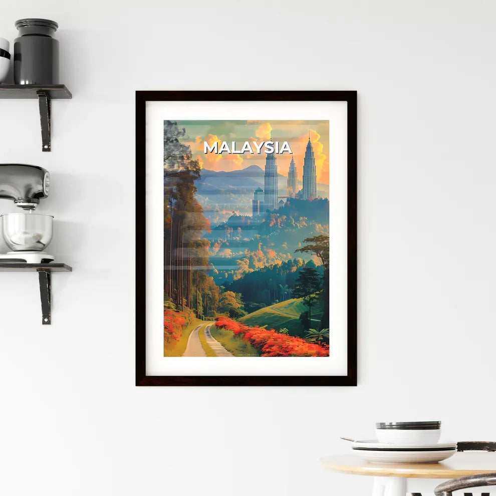 Vibrant and Artistic Painting Depicting Malaysian Roadway Leading to City Custom Print