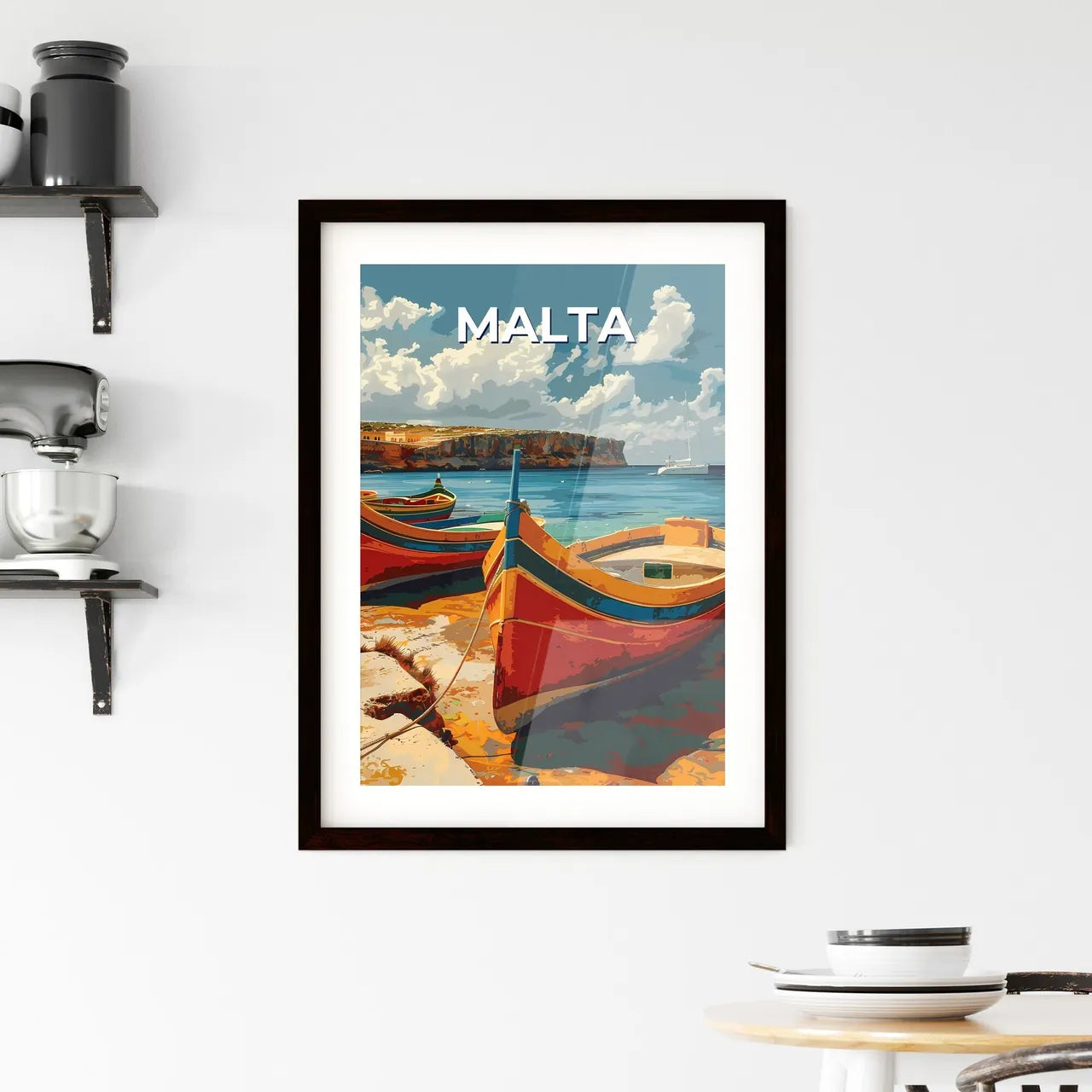 Malta Europe Boats Colorful Artwork Watercol Framed Print