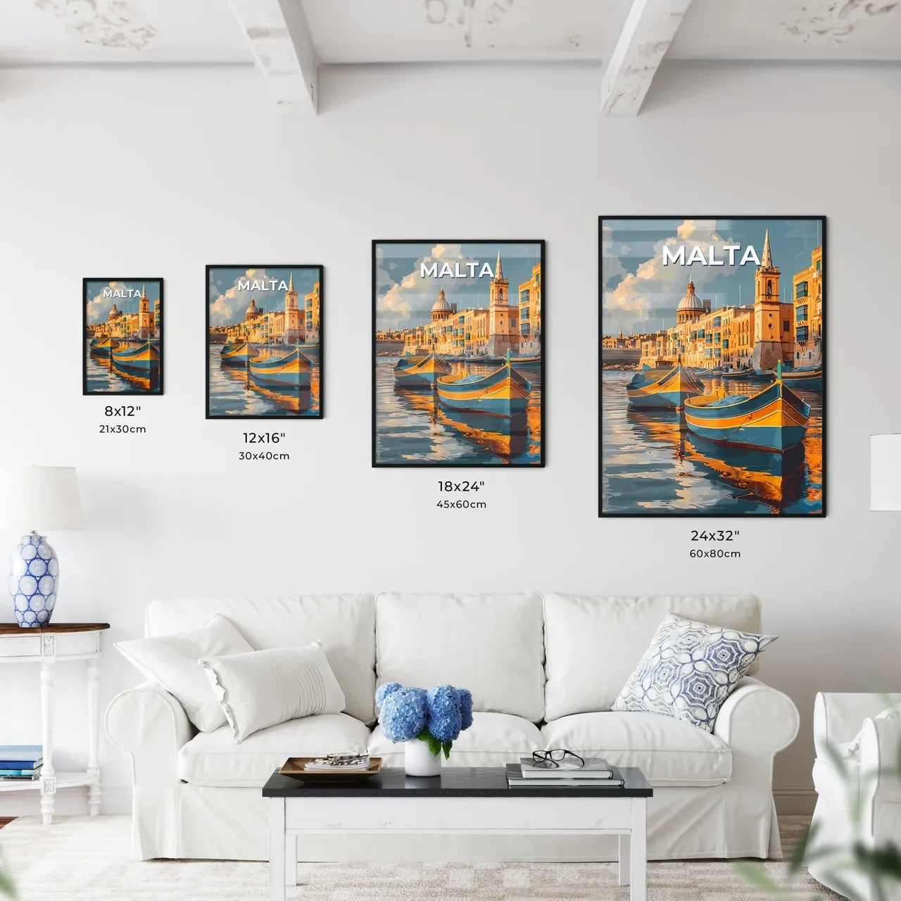 Malta Art, Boats, Building, Europe, Painting, Sea, Water Size Chart