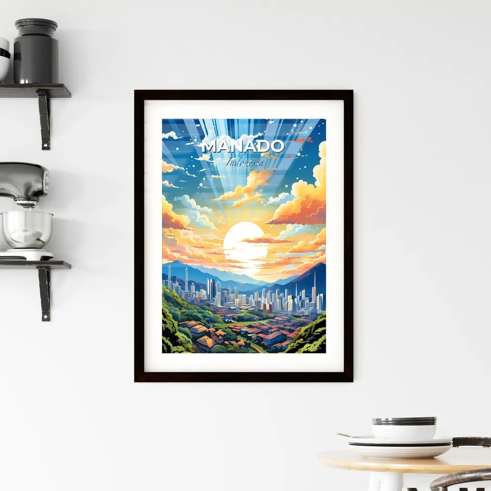 Cityscape Painting of Manado Skyline, Indonesia, Surrounded by Mountains, Art Focus Default Title