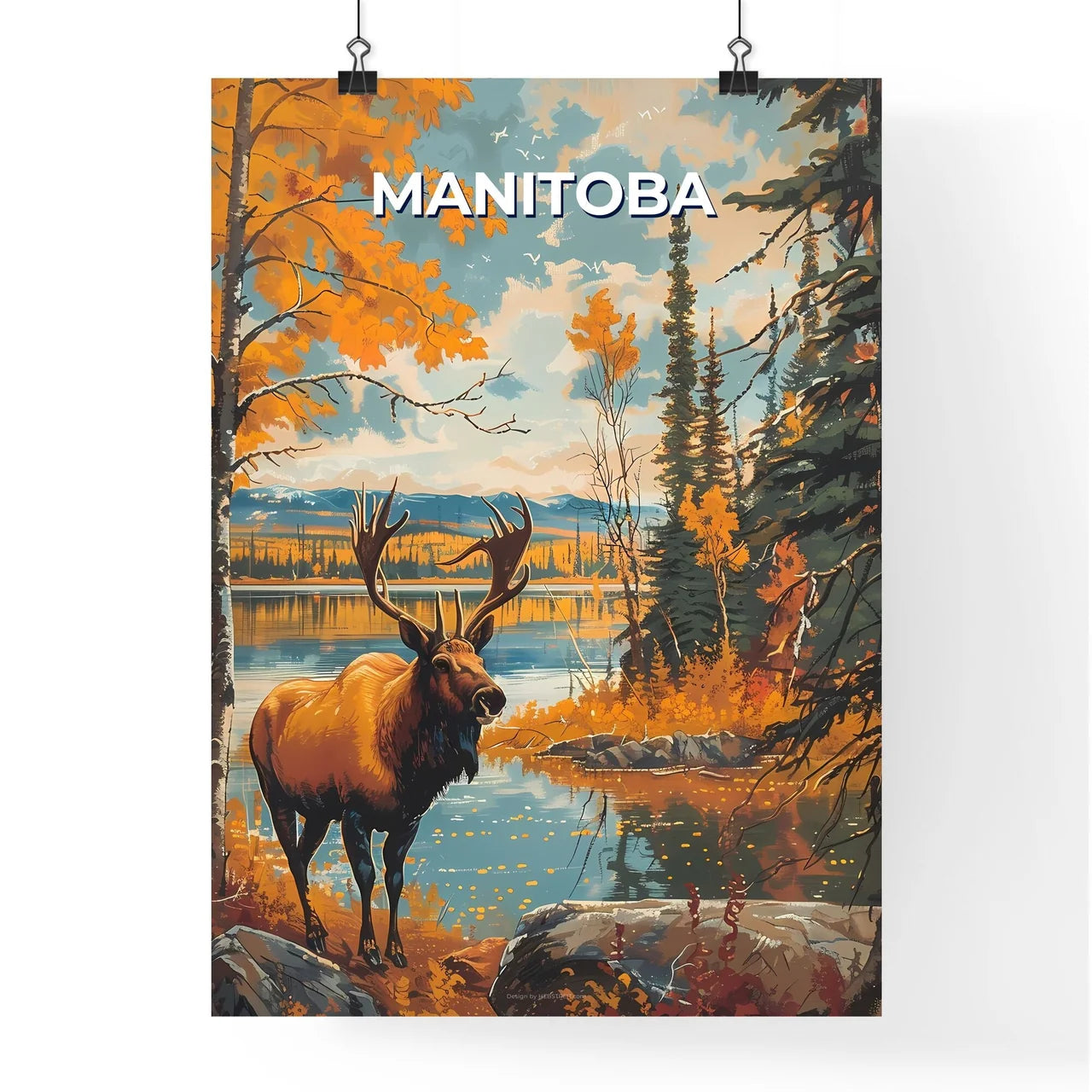 Stunning Artistic Moose Painting - Vibrant Lake Front Poster