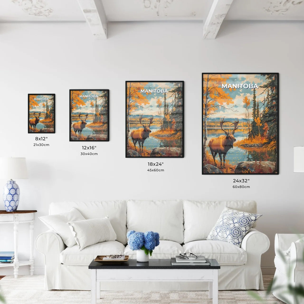 Stunning Artistic Moose Painting - Vibrant Lake Front Size Chart
