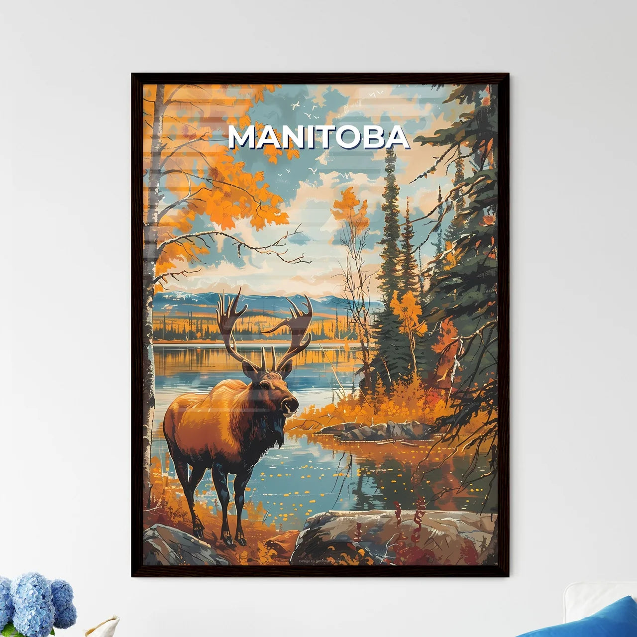 Stunning Artistic Moose Painting - Vibrant Lake Front Wall Art