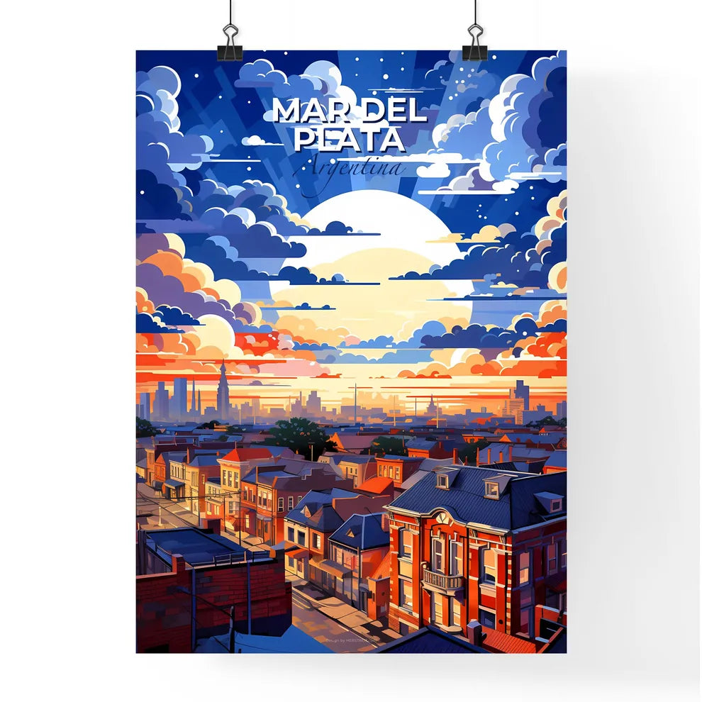 Vibrant Artistic Cityscape Painting of Mar del Plata Argentina with Colorful Buildings and Sky Default Title