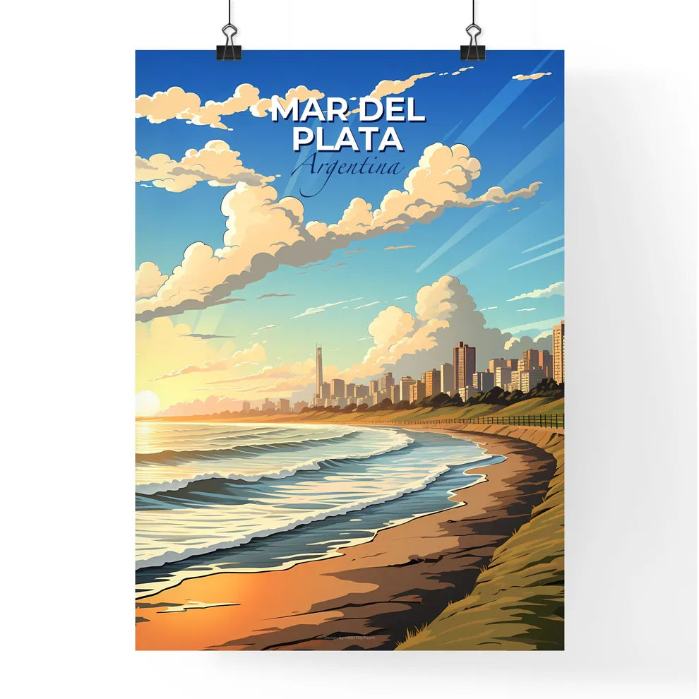 Vibrant Painting of Beach City Skyline: Mar del Plata Argentina Default Title