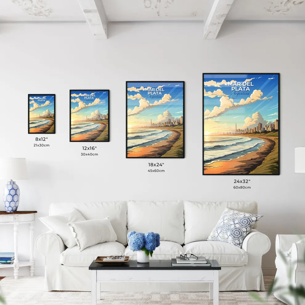 Vibrant Painting of Beach City Skyline: Mar del Plata Argentina Default Title