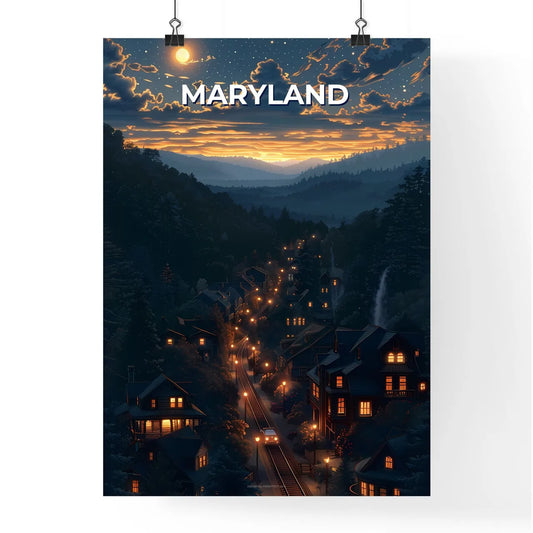 Maryland Art Painting Cityscape Roadside Lights Vibrant Canvas Print Poster Poster