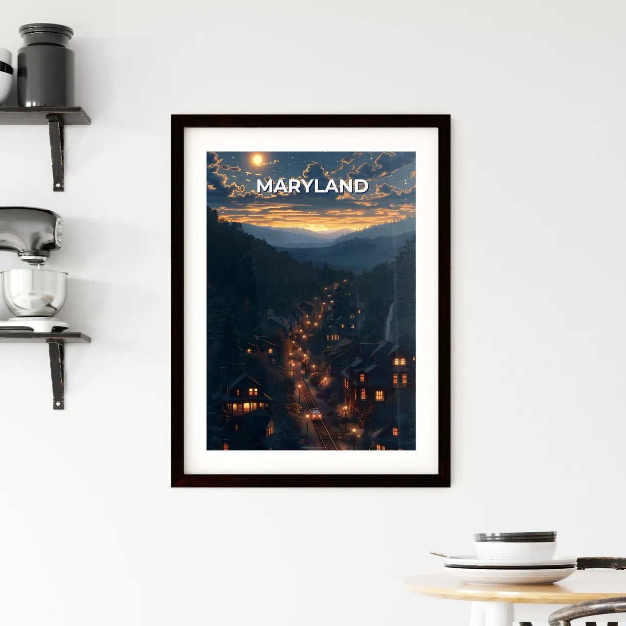 Maryland Art Painting Cityscape Roadside Lights Vibrant Canvas Print Poster Custom Print