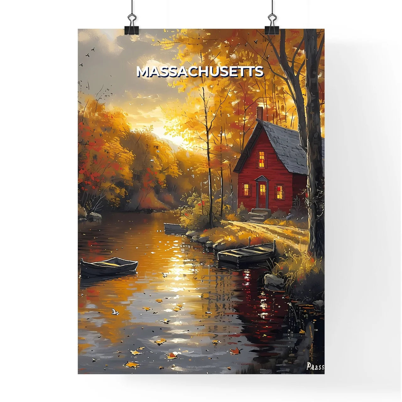 Colorful Painting of a House on the Water in Massachusetts Poster
