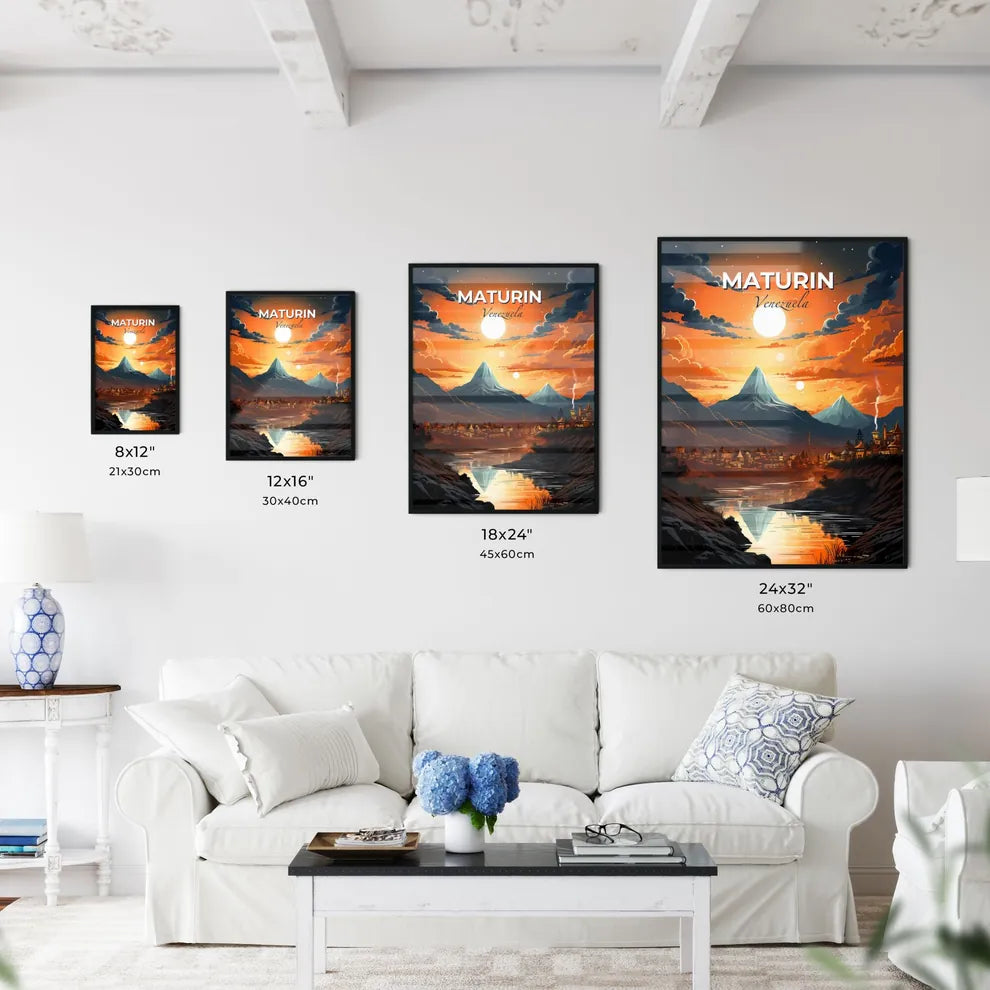 Vibrant Cityscape Painting: Maturin Venezuela Skyline with Mountain Panorama Default Title