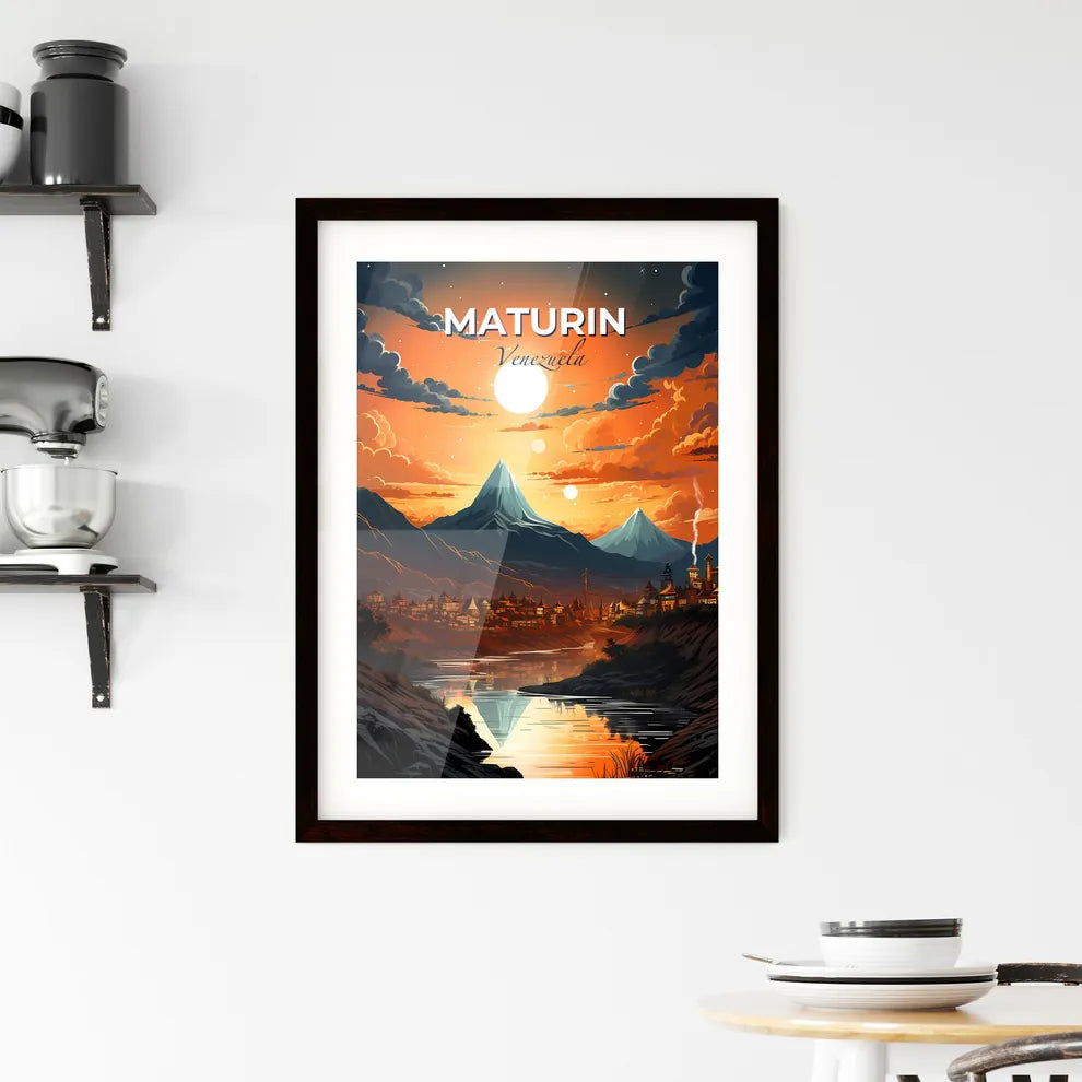 Vibrant Cityscape Painting: Maturin Venezuela Skyline with Mountain Panorama Default Title