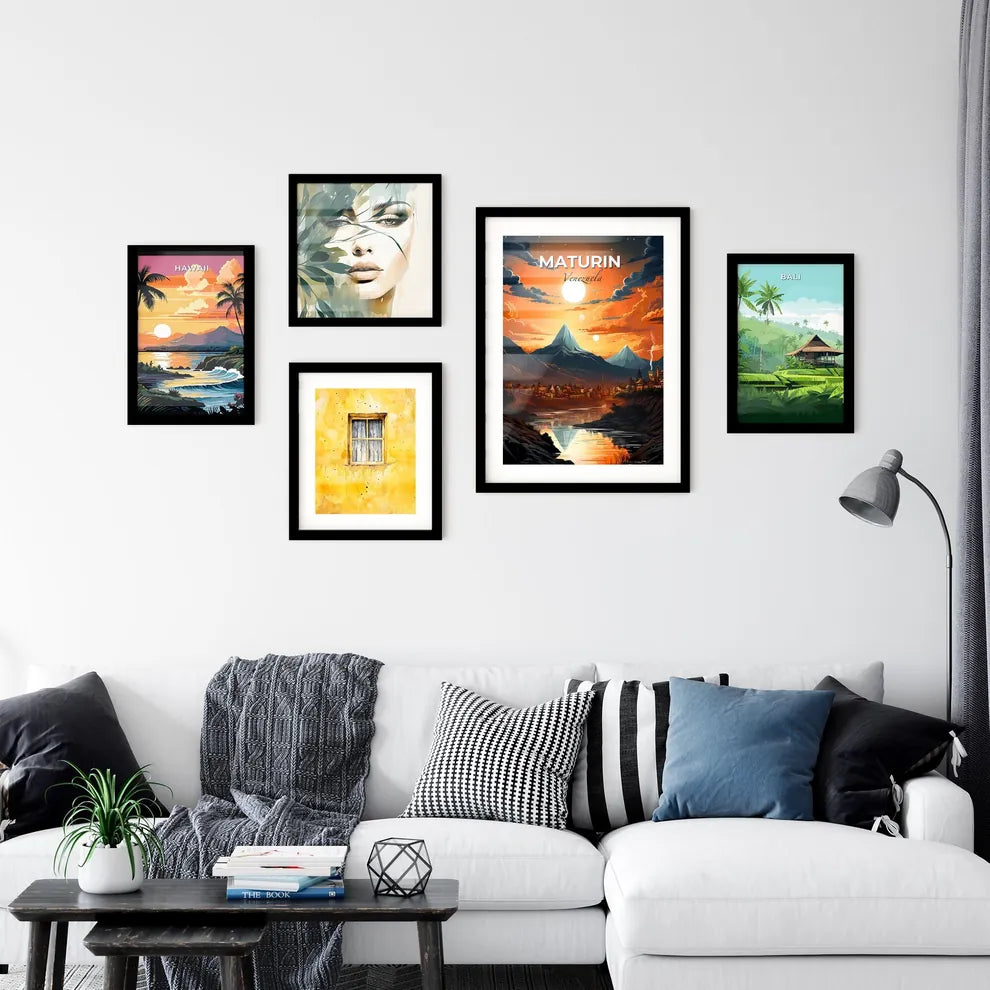 Vibrant Cityscape Painting: Maturin Venezuela Skyline with Mountain Panorama Default Title