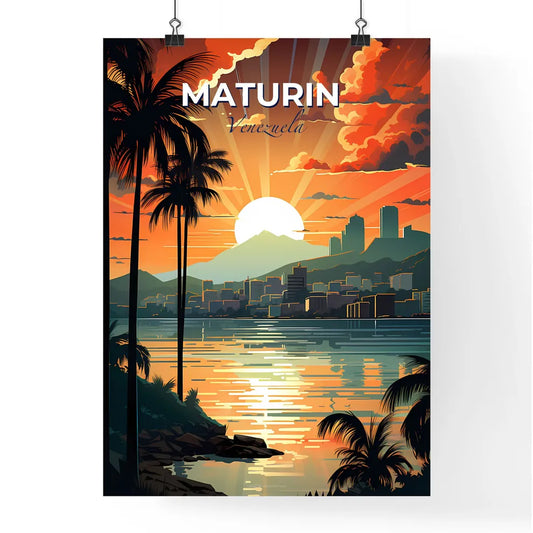 Venezuelan City Skyline in Sunset Hues: Maturin Panorama Emphasizing Artistic Interpretation Default Title