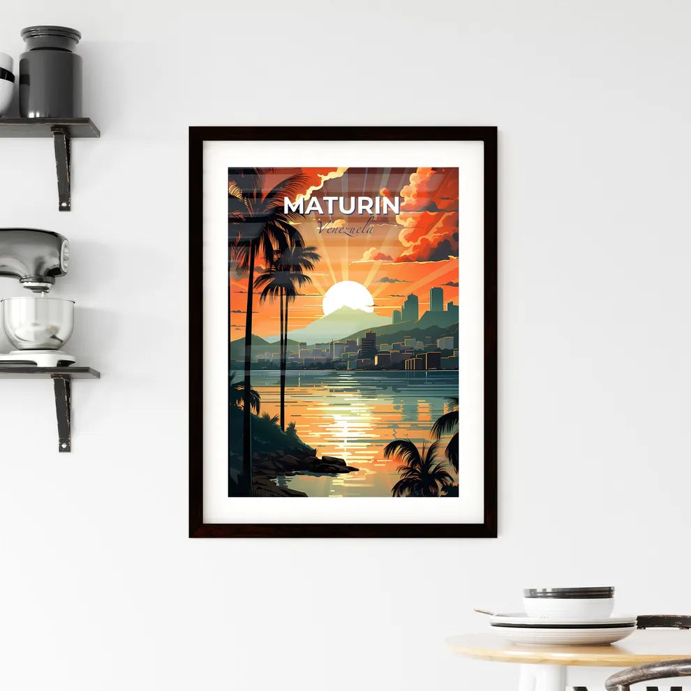 Venezuelan City Skyline in Sunset Hues: Maturin Panorama Emphasizing Artistic Interpretation Default Title