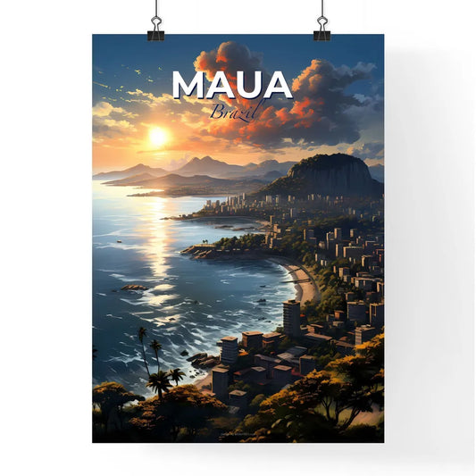 Vibrant Art Deco Cityscape Painting Depicting Maua Brazil Skyline by Coastal Waters Default Title