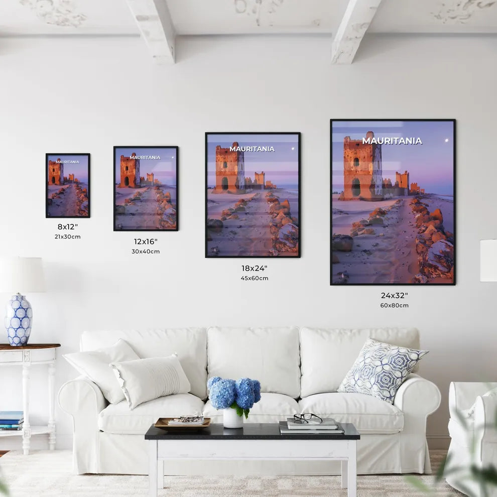 Mauritania, Africa | Vibrant Painting of Stone Building | Desert Art | Colorful Artwork Size Chart