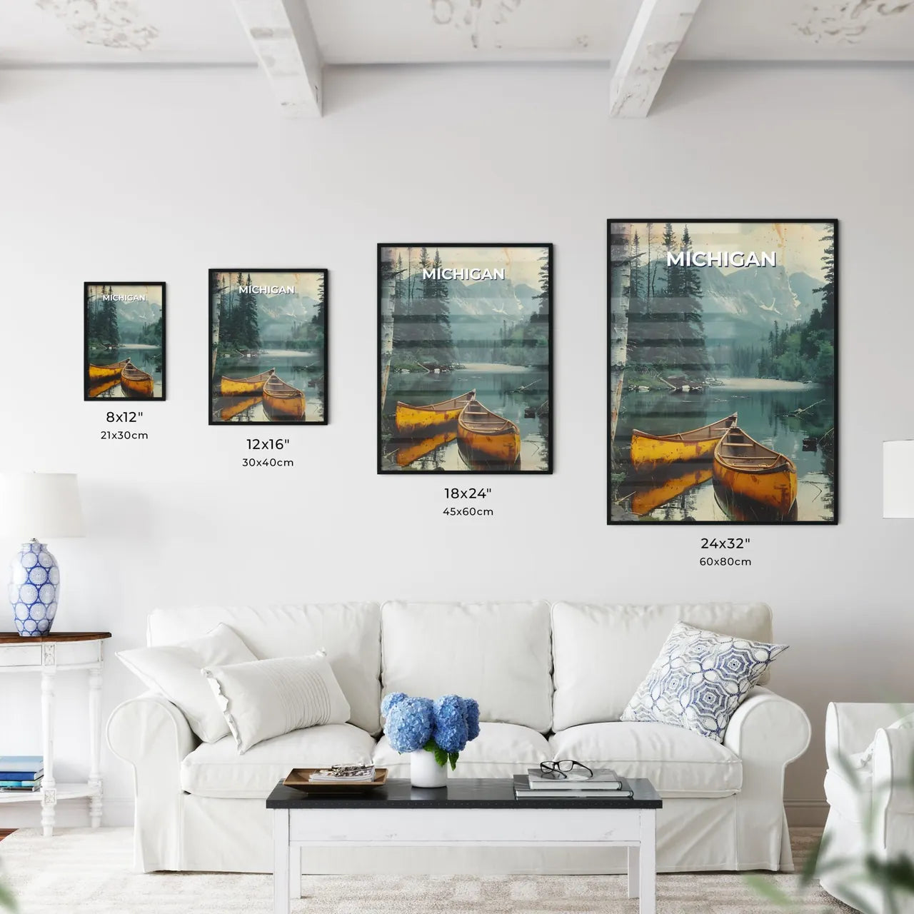 Vibrant Art Depiction of Canoes on a Serene  - Kitchen Hangings