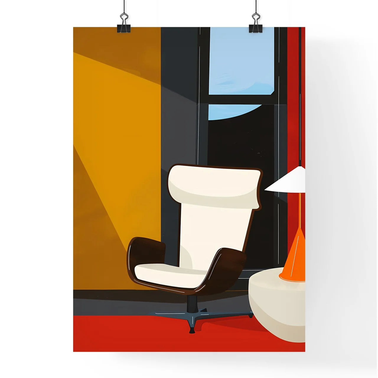 Mid-century Modern Minimalist Room Scene wit Poster