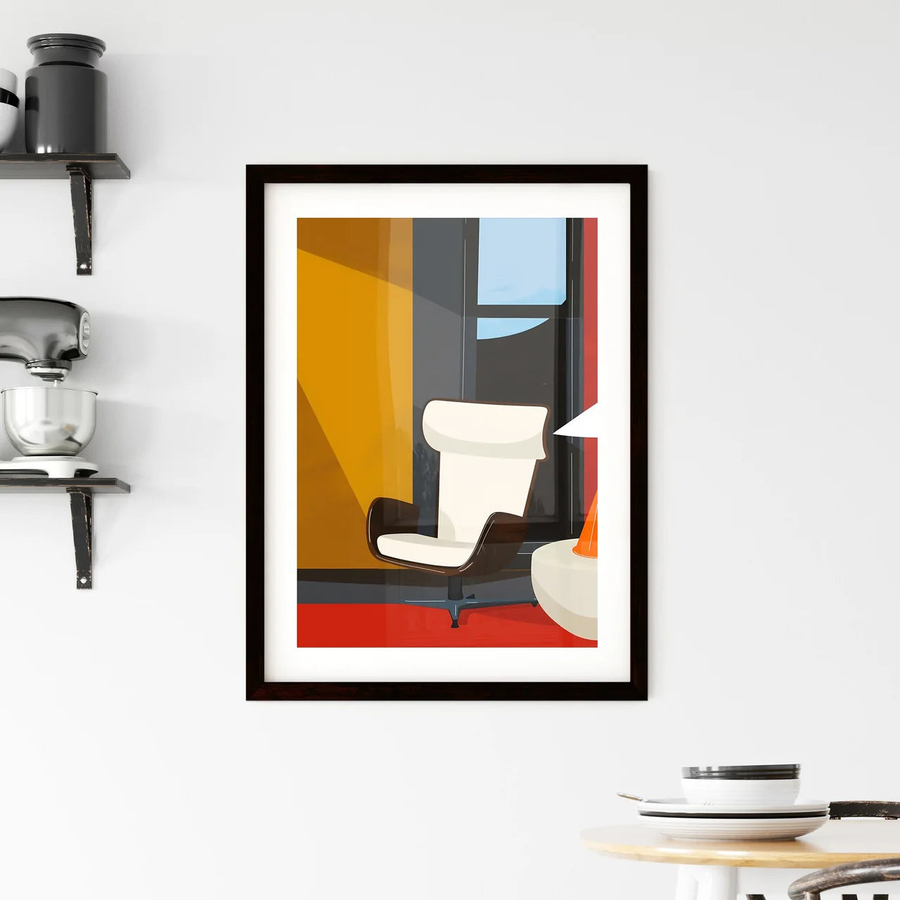 Mid-century Modern Minimalist Room Scene wit Framed Print