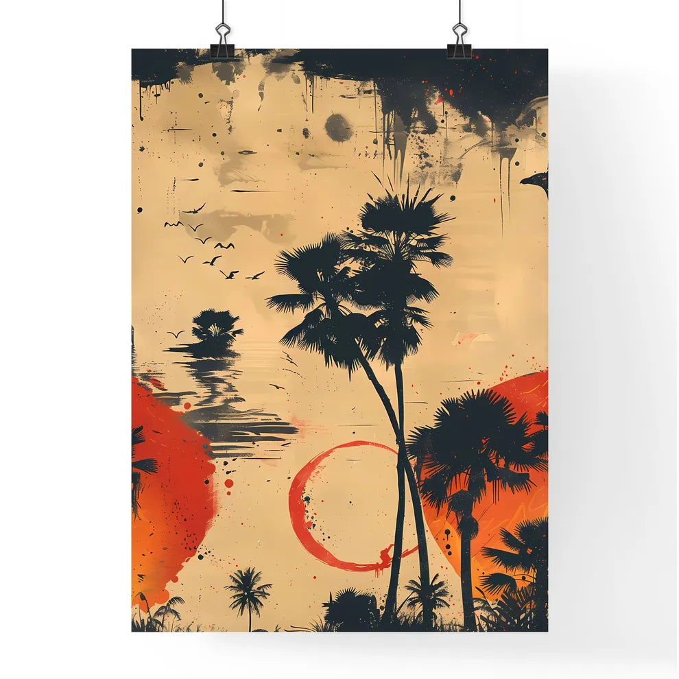Abstract Giraffe and Palm Tre Poster